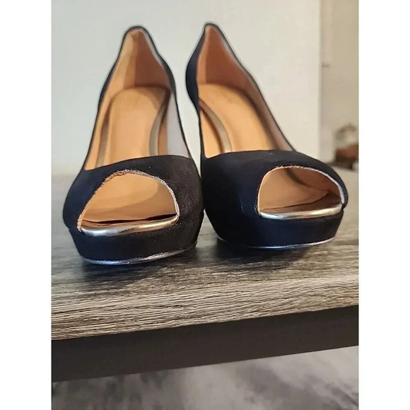 Coach Selma Suede Peep Toe Platform Heels Black Stiletto 4" Sz 7.5 B - Picture 6 of 13